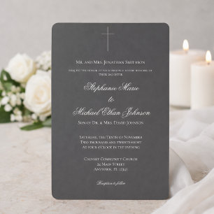 Invitation Mariage Formel Minimaliste Croix Sombre Église