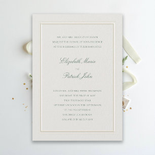 Invitation Mariage Formel Moderne Classique Élégant Vert Ecru