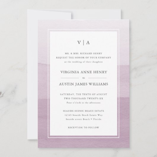 Invitation Mariage Formel Moderne Violet (Devant)