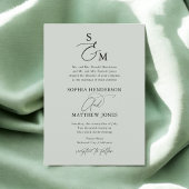 Invitation Mariage Formel Monogramme Calligraphie Vert Sauge