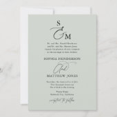 Invitation Mariage Formel Monogramme Calligraphie Vert Sauge (Devant)