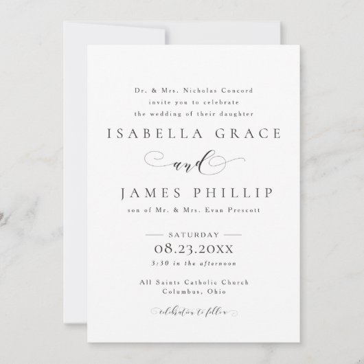 Invitation Mariage formel noir et blanc (Devant)