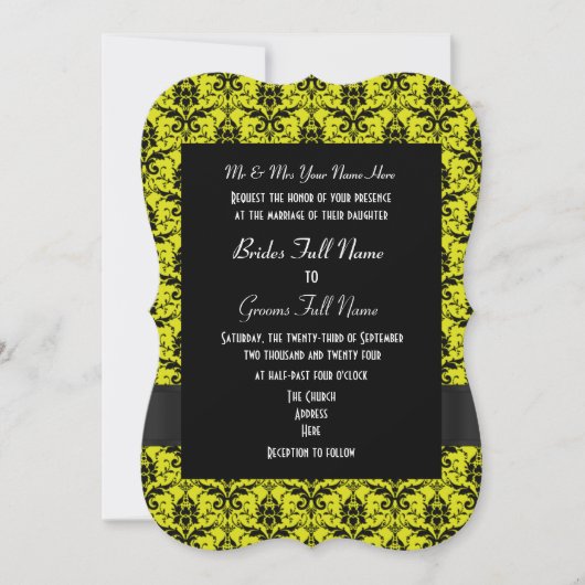 Invitation Mariage formel noir et jaune (Devant)