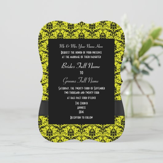 Invitation Mariage formel noir et jaune (Debout devant)