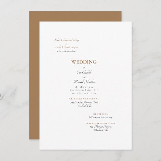 Invitation Mariage Formel Or & Blanc Deux Parents (Devant / Derrière)