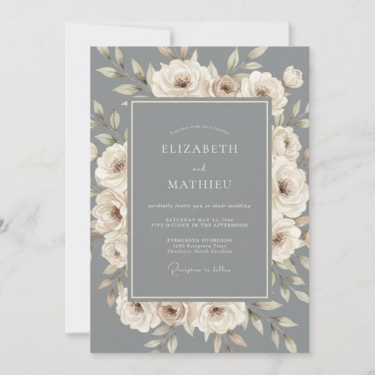 Invitation Mariage Formel Orné Gris Ardoise (Devant)
