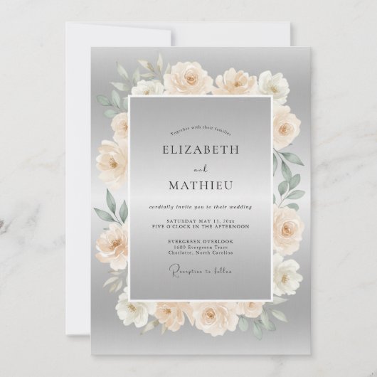 Invitation Mariage Formel Poli Gris Argent (Devant)