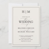 Invitation Mariage Formel QR Code Noir Ivoire Monogramme Scri (Devant)