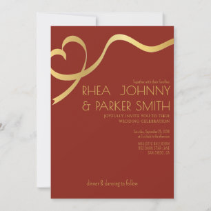 Invitation Mariage Formel Romantique Marron et Or Script