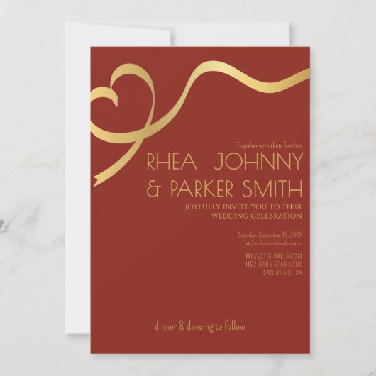 Invitation Mariage Formel Romantique Marron et Or Script (Devant)