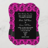 Invitation Mariage formel rose et noir damassé (Devant / Derrière)