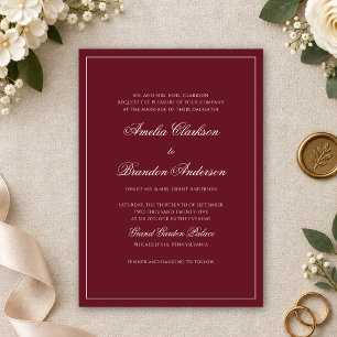 Invitation Mariage Formel Script Bordeaux Profond & Bordure B