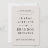 Invitation Mariage formel simple et minimal non blanc (Devant)