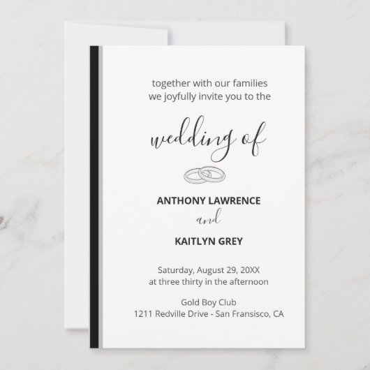 Invitation Mariage Formel Simple Noir et Blanc - Sur Mesure (Devant)