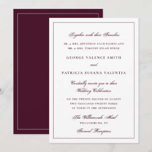 Invitation Mariage Formel Traditionnel en Noir et Bourgogne