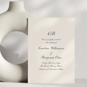 Invitation Mariage Formel Traditionnel Noir Ivoire Monogramme