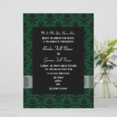Invitation Mariage formel vert et noir damassé (Debout devant)