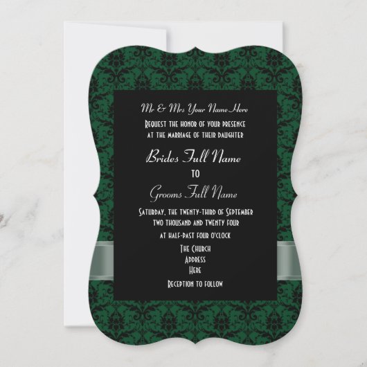 Invitation Mariage formel vert et noir damassé (Devant)