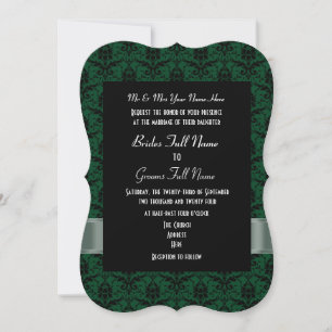 Invitation Mariage formel vert et noir damassé