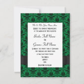 Invitation Mariage formel vert et noir damassé (Devant)