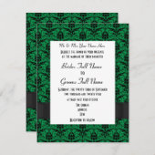 Invitation Mariage formel vert et noir damassé (Devant / Derrière)