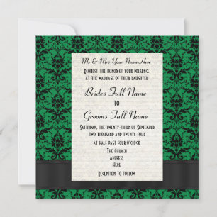 Invitation Mariage formel vert et noir damassé
