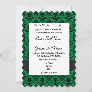 Invitation Mariage formel vert et noir damassé