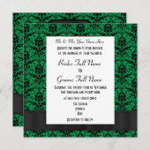 Invitation Mariage formel vert et noir damassé (Devant / Derrière)