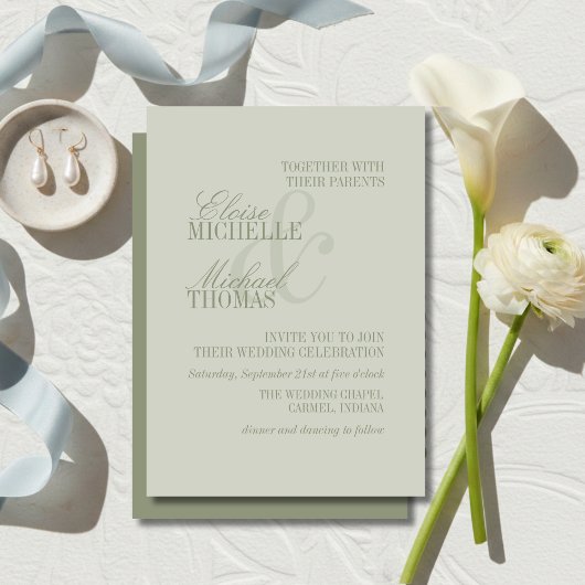 Invitation Mariage Formel Vert Sauge Écriture Moderne