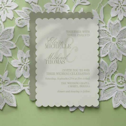 Invitation Mariage Formel Vert Sauge Écriture Moderne