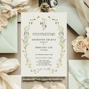 Invitation Mariage Formel Vintage Rustique Fleur de Monogramm