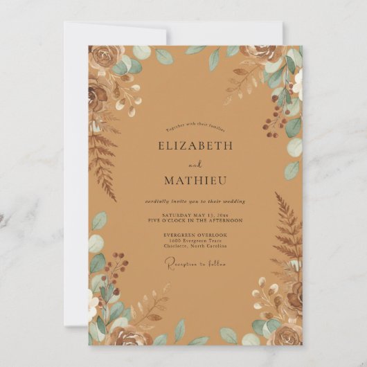 Invitation Mariage Fougère Aqua Brun (Devant)