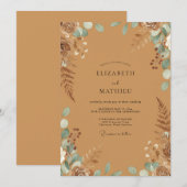 Invitation Mariage Fougère Aqua Brun (Devant / Derrière)