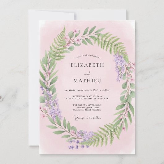 Invitation Mariage Fougère pêche pâle (Devant)
