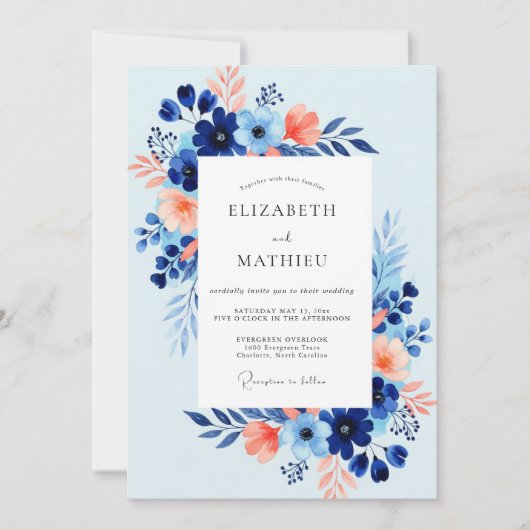 Invitation Mariage frais et bleu ciel sur la côte (Devant)