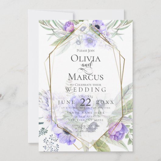 Invitation Mariage | Frame à fleurs d'anémone violet (Devant)