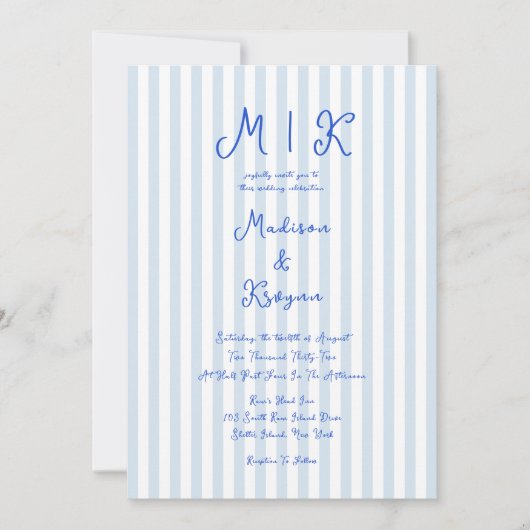 Invitation Mariage Français Bleu Manuscrit (Devant)
