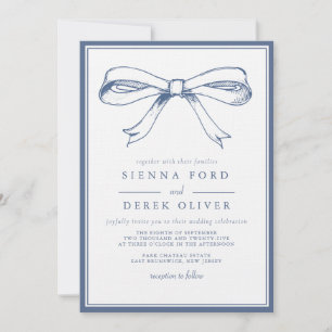 Invitation Mariage français Elegance Blue Bow