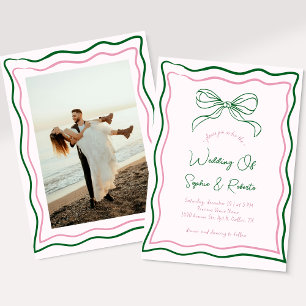 Invitation Mariage français Retro Bow avec main rose et verte