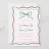 Invitation Mariage français Retro Bow rose et vert (Devant)