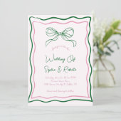 Invitation Mariage français Retro Bow rose et vert (Debout devant)