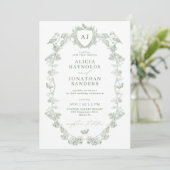 Invitation Mariage français victorien vert sauge tout-en-un (Debout devant)