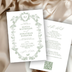 Invitation Mariage français victorien vert sauge tout-en-un