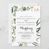 Invitation Mariage frontal et arrière vert d'or géométrique (Devant)