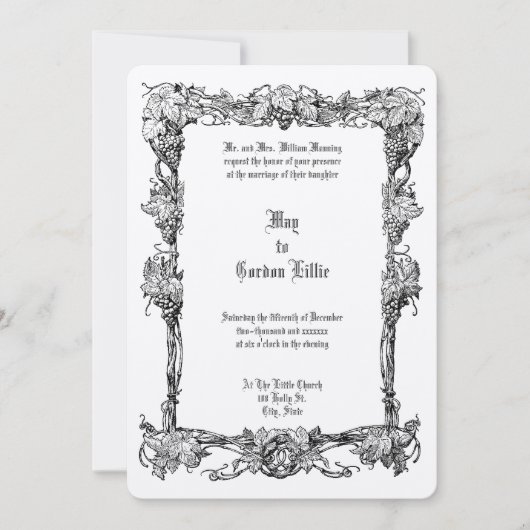 Invitation Mariage frontalier Art Nouveau vintage (Devant)