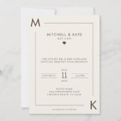 Invitation Mariage frontalier Beige Brown simple Monogramme (Devant)