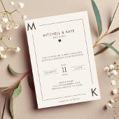 Invitation Mariage frontalier Beige Brown simple Monogramme