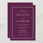 Invitation Mariage frontalier blanc moderne de Bourgogne (Devant / Derrière)