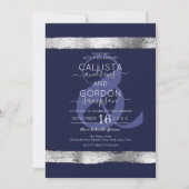 Invitation Mariage frontalier Blue Silver Brushstroke de la m (Devant)