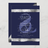 Invitation Mariage frontalier Blue Silver Brushstroke de la m (Devant / Derrière)